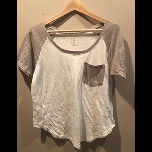 White and Violet Short Sleeve Baseball Tee